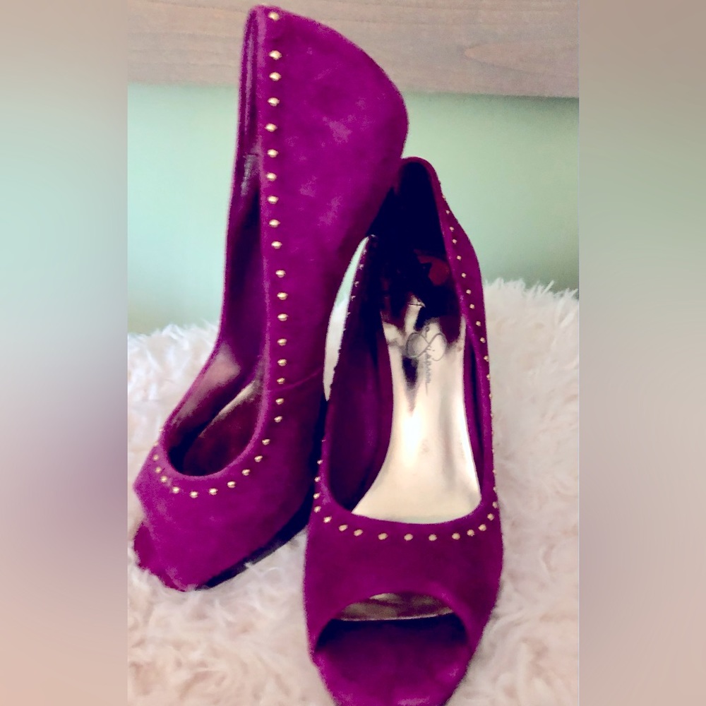 EUG Gorgeous Jessica Simpson suede heels with gold studs Size 7